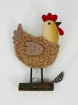 🐔🌾 Decorative Fabric Chicken on Wooden Base 20 cm