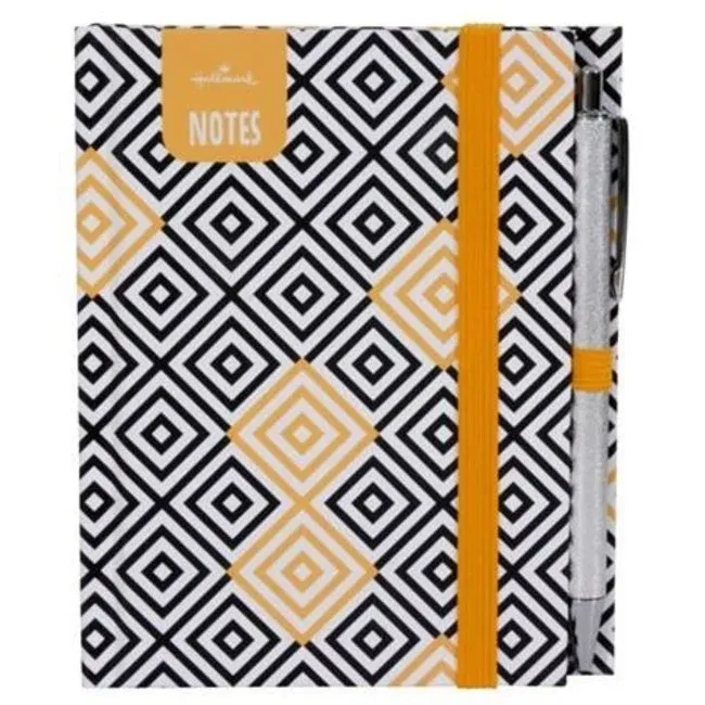 📓 Grid Notebook with Pen – Hallmark White/Black/Yellow ✨