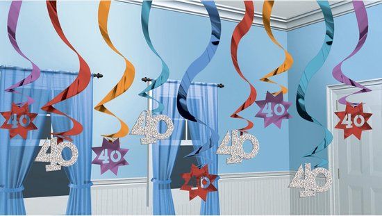 🎉 Deluxe 40th Happy Birthday Party Swirls Hanging Decoration Pack – 15 Pieces ✨