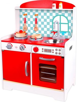 🍴 Tooky Toy Speelgoedkeuken Junior – 80 x 60 cm Hout Rood | Complete Keuken met Accessoires ✨
