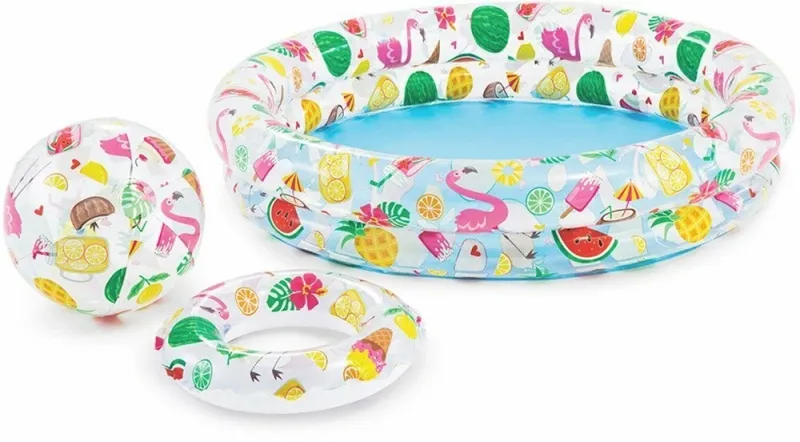 🌴 Intex Fruity Pop Opblaaszwembad Set – Ø 122 x 25 cm | Inclusief Strandbal &amp; Zwemband! 🍉🍍✨