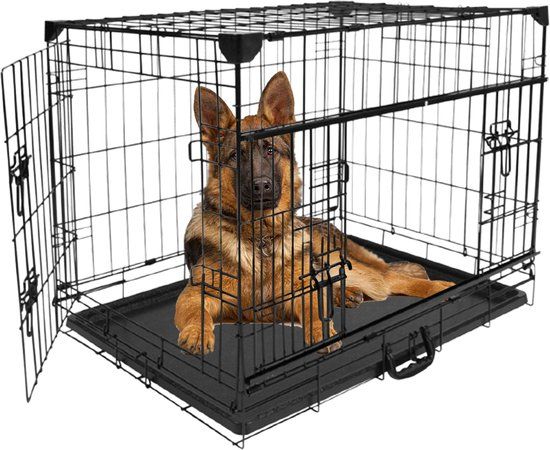 MaxxPet Foldable Dog Crate with Sliding Door – 122x76x84 cm – Black Metal Crate for Large Dogs
