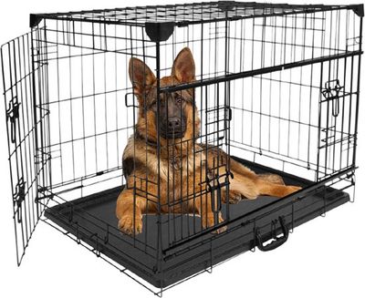 MaxxPet Foldable Dog Crate with Sliding Door – 122x76x84 cm – Black Metal Crate for Large Dogs