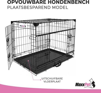 🐶MaxxPet Hondenbench Opvouwbaar met Schuifdeur – 122x76x84 cm – Zwarte Metalen Bench voor Grote Honden