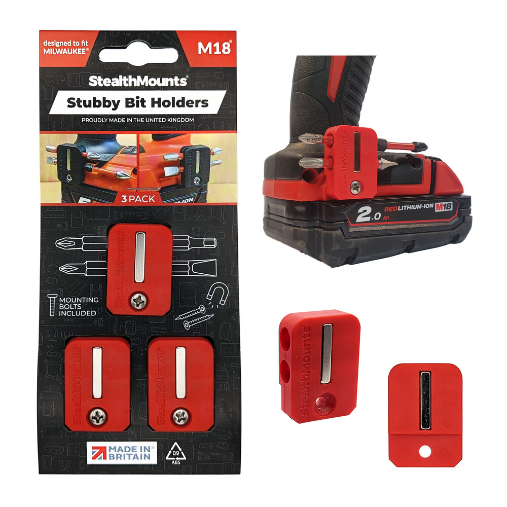 StealthMounts BH-M18-S-RED Stubby magnetische bithouder voor Milwaukee - 3 stuks