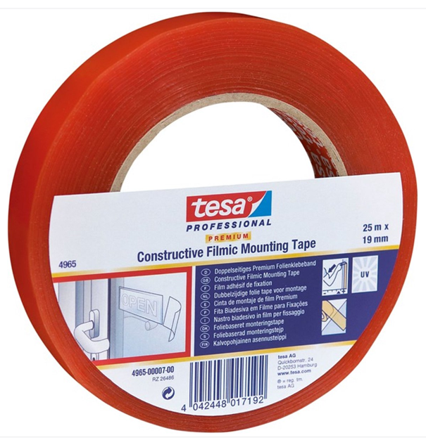Tesa 4965 dubbelzijdige transparant tape 19mm x 25m