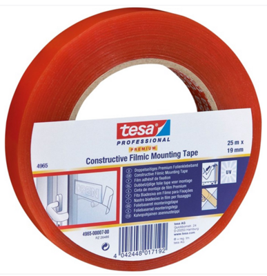 Tesa 4965 dubbelzijdige transparant tape 19mm x 25m