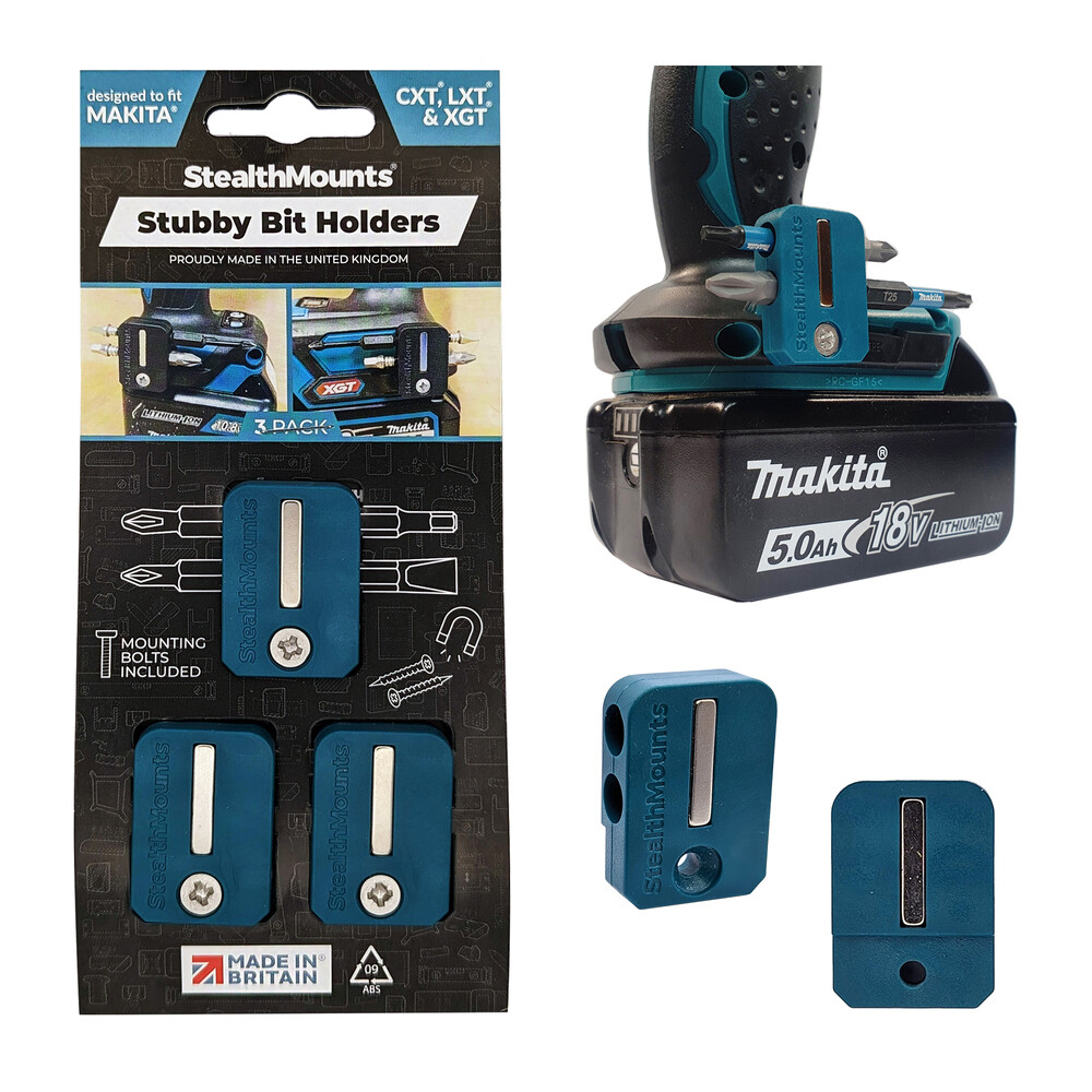 StealthMounts BH-MK-S-BLU Stubby magnetische bithouder voor Makita- 3 stuks