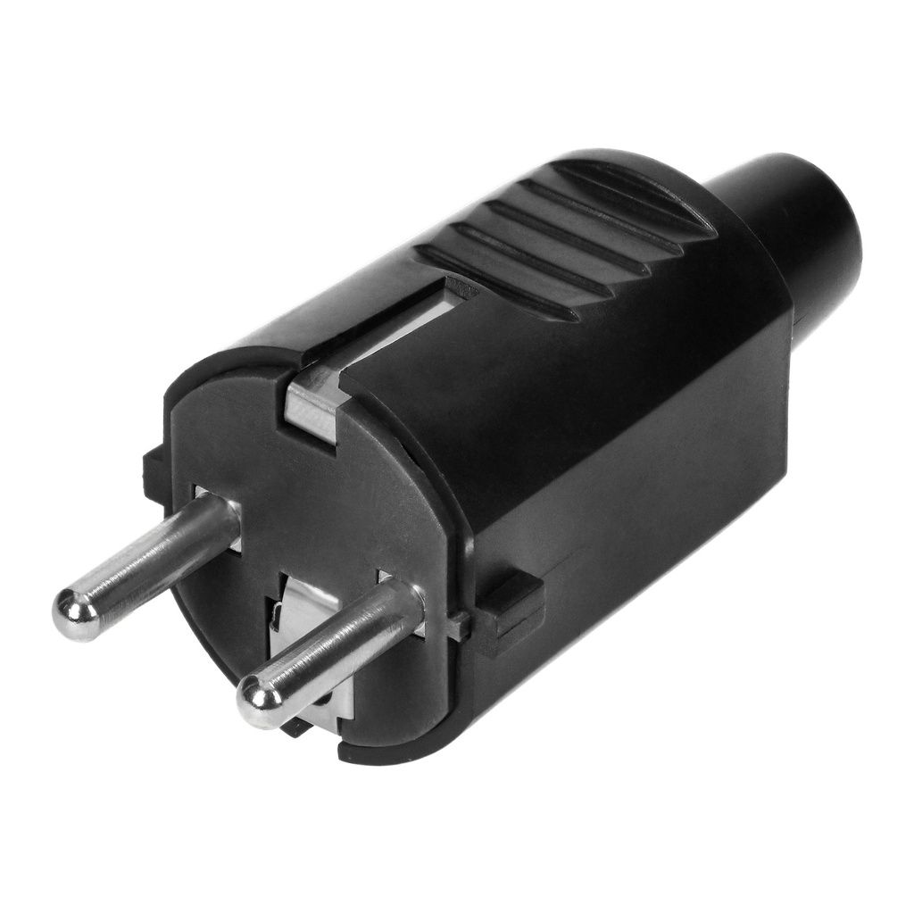 Werkplaatsstekker 2P+E Uni-Schuko, zwart pvc