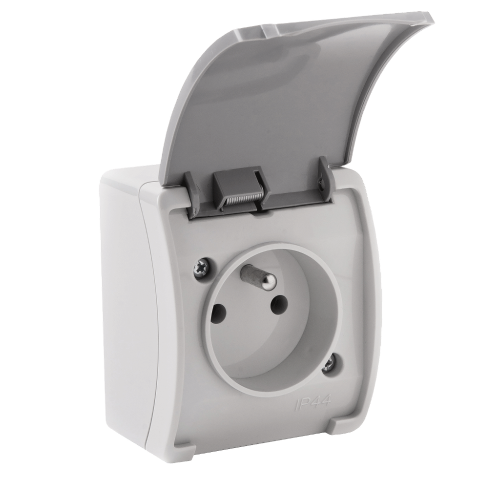 Enkel stopcontact 2P+E AQUATIC IP44 grijs