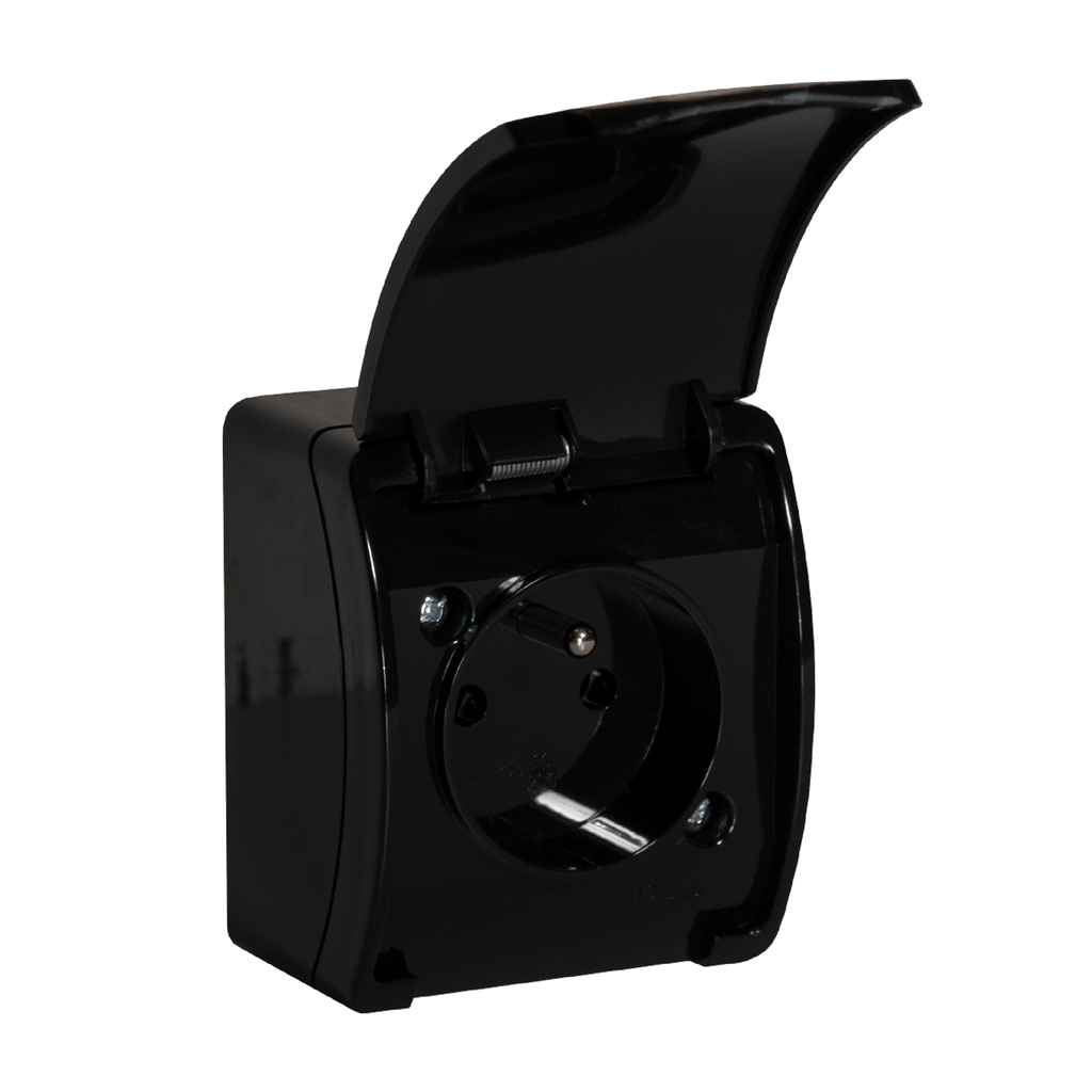 Enkel stopcontact 2P+E AQUATIC IP44 zwart