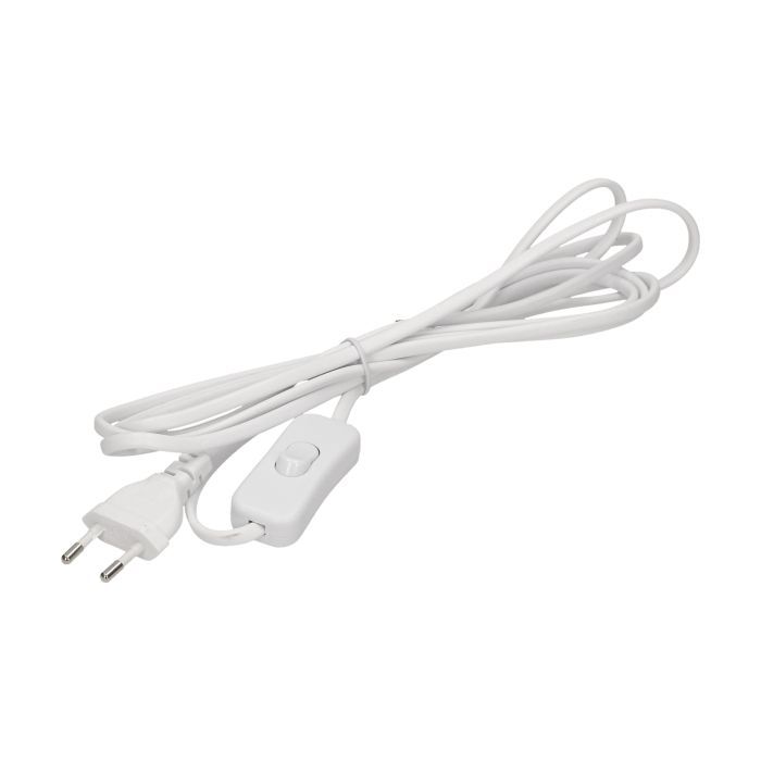 Netsnoer met schakelaar en eurostekker, wit, kabel: 2x0,75mm2.