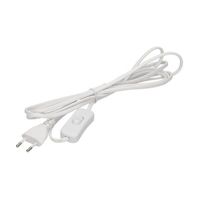 Netsnoer met schakelaar en eurostekker, wit, kabel: 2x0,75mm2.