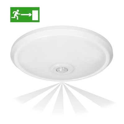 Plafondlamp Led Emergency 12W/1,2W, wit met bewegingssensor, 800lm/80lm, IP20, 4000K, melkachtig