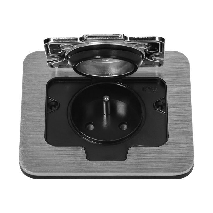 Hermetisch elektrische socket ,inbouwstopcontact  IP55, opening hoek 110°, brushed aluminium