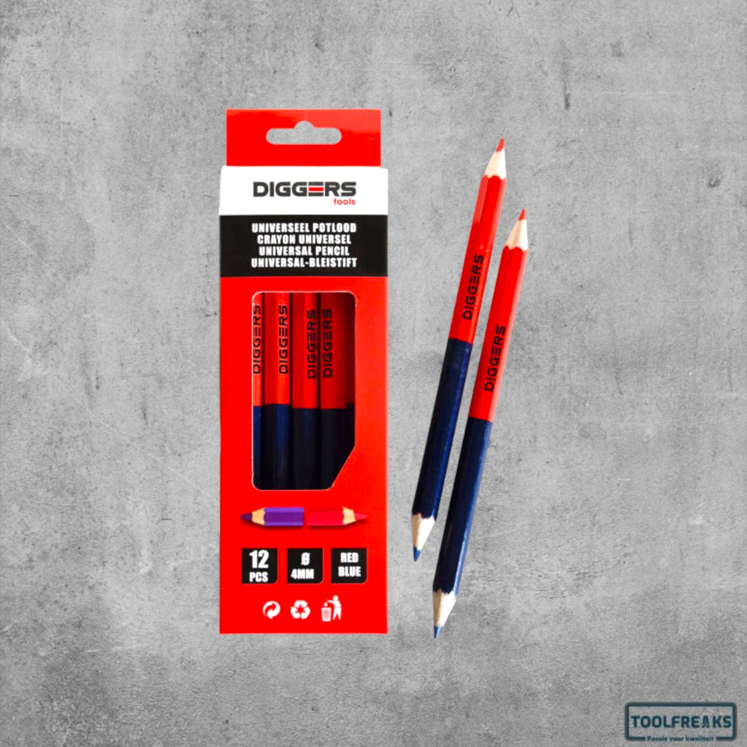 Diggers Duo potlood Rood / Blauw  12 stuks