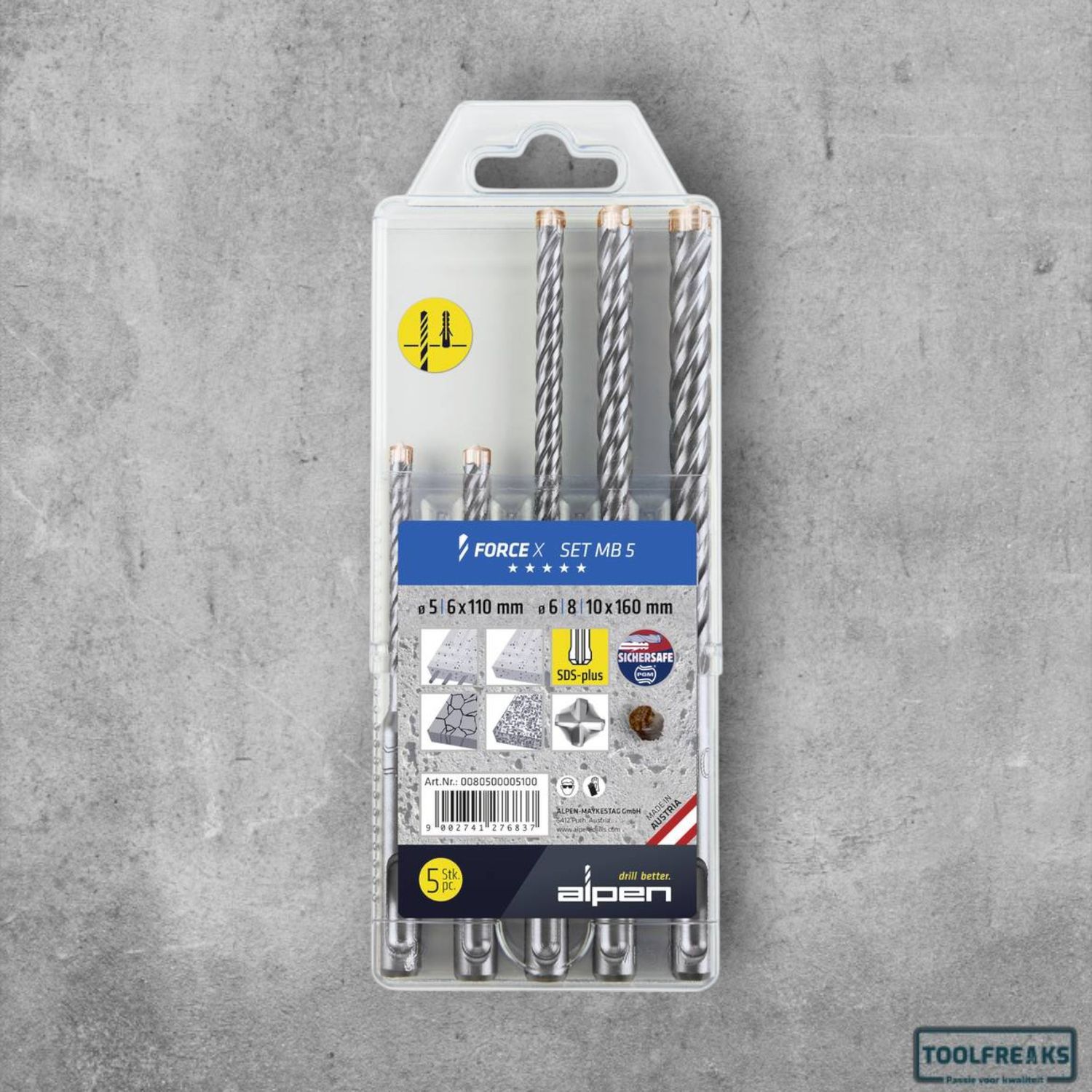 Alpen DS+ FORCE X MB 5  Beton-spiraalboren set 5-delig