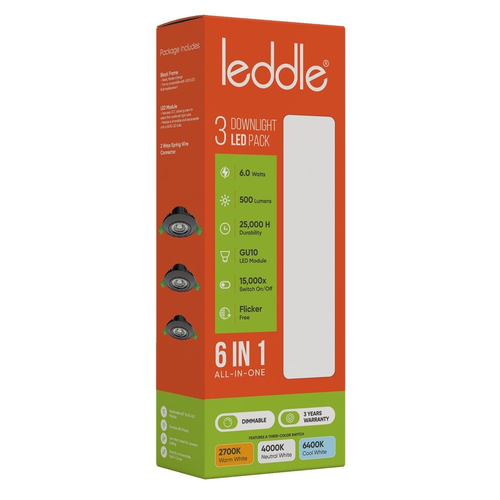 Leddle 3 stuks Inbouwspots - Zwart LED-module - Dimbaar - 6-in-1 CCT - Veerconnector