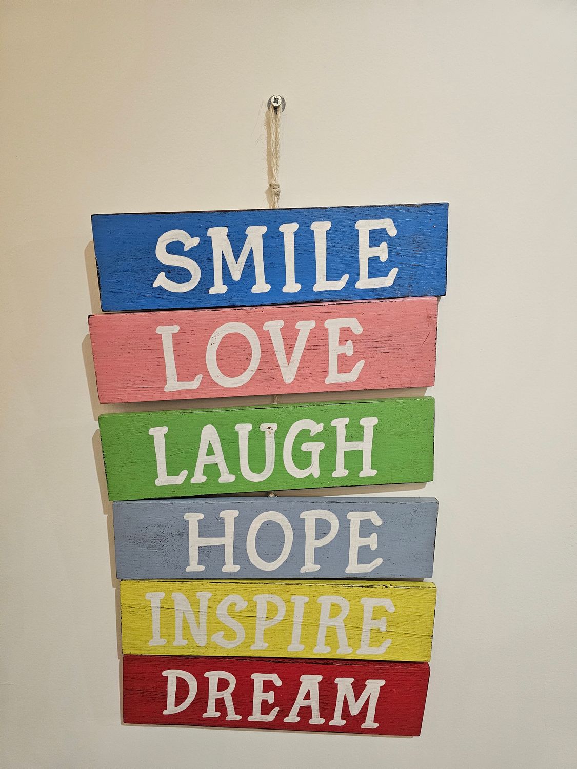 Muurbord Smile, Love, Laugh, Hope, Inspire, Dream.