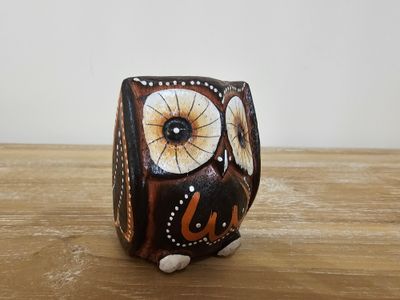 Set van 3 houten uiltjes, horen, zien en zwijgen.