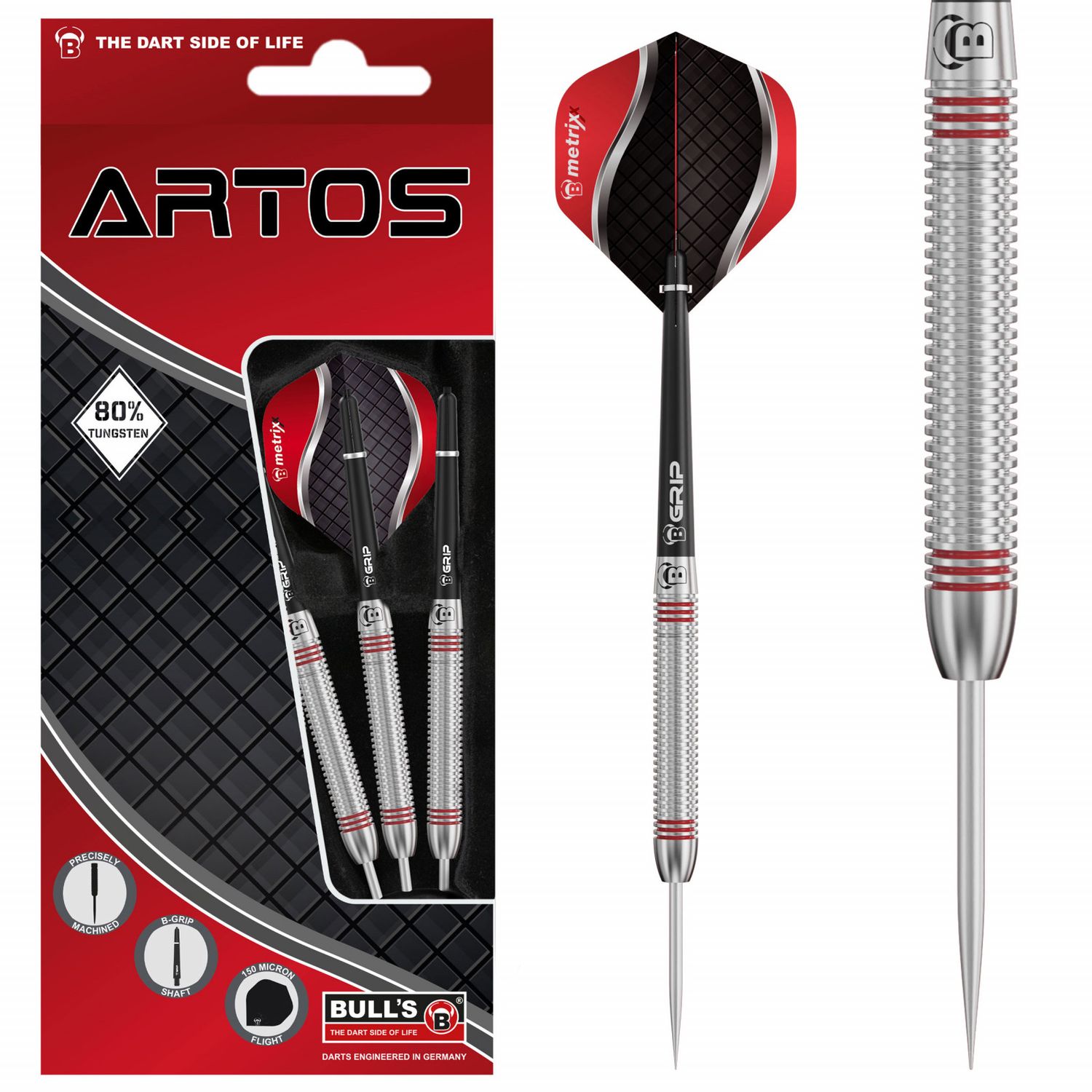 BULL&#39;S Artos AR3 Steeldart, Red 80%