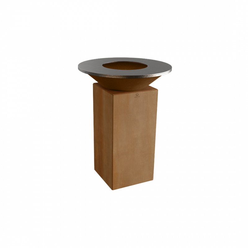 OFYR 75 Corten detail kookplaat en conische sokkel van Corten staal