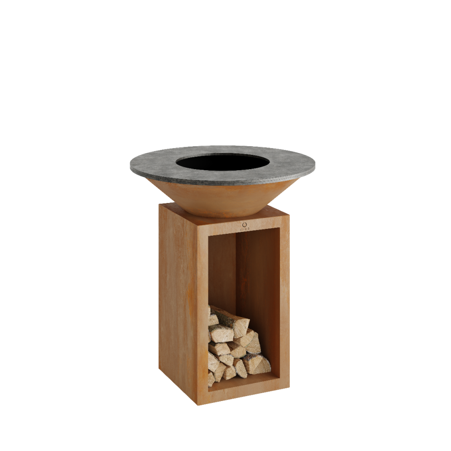 OFYR Classic Storage Corten 85 buitenkeuken met houtopslag in sokkel, MeatMan