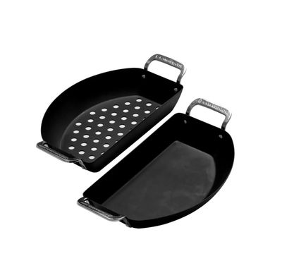 Kamado Joe Karbon Steel Half Moon pannenset op Kamado BBQ koken MeatMan