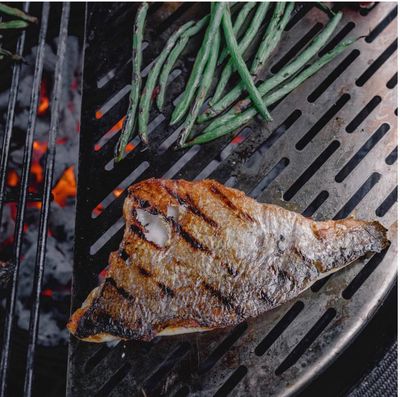 Kamado Joe RVS vis rooster zalm en groenten op Classic Joe resultaat