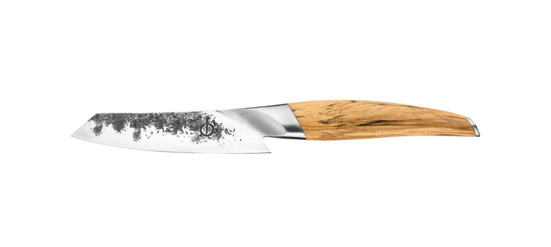 Forged Katai Santoku 14cm Damascus staalpatroon compact mes MeatMan