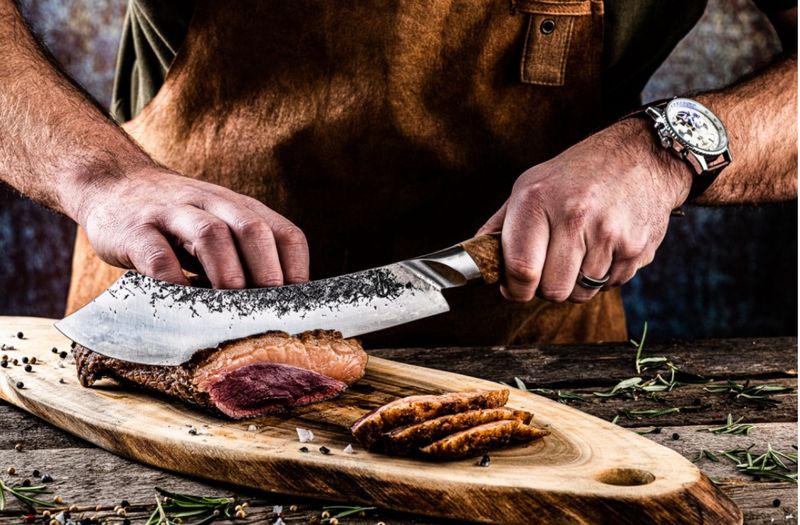 Forged Katai slagersmes in gebruik vlees hakken Damascus patroon krachtig