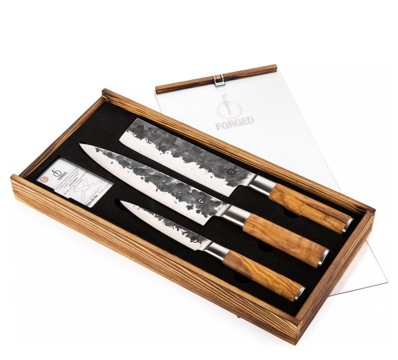 Forged Olive 3-delige messenset olijfhouten heft drie messen MeatMan Rillaar
