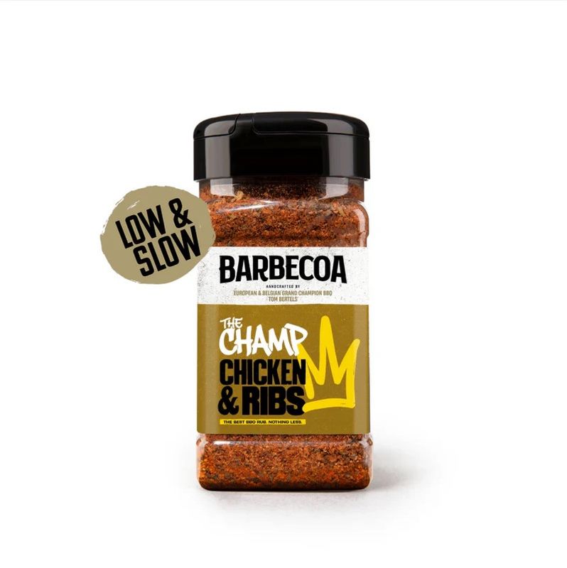 The Champ BBQ rub pot winnend kruiding BBQ MeatMan Rillaar