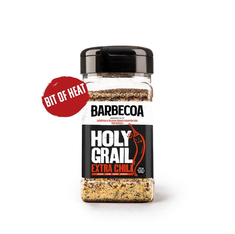 Holy Grail Extra Chili rub pot extra pittig BBQ MeatMan Rillaar
