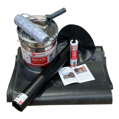 ​​​EPDM package 4,00m x 7,00m with adhesive, drain and sealant