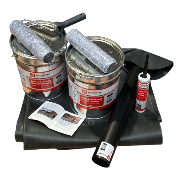 ​​​EPDM package 6,00m x 10,00m with adhesive, drain and sealant