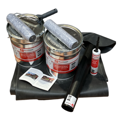 ​​​EPDM package 6,00m x 10,00m with adhesive, drain and sealant