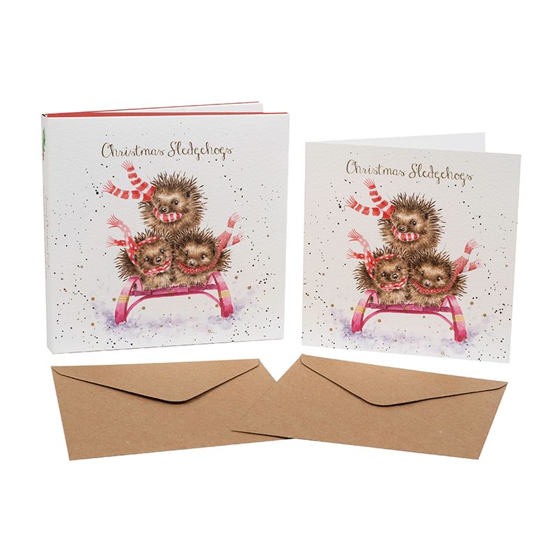 Wrendale kerstkaart "Sledgehogs - Boxed Cards" 8st.