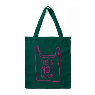 Tas / totebag donkergroen &quot;This is not a plastic bag&quot;