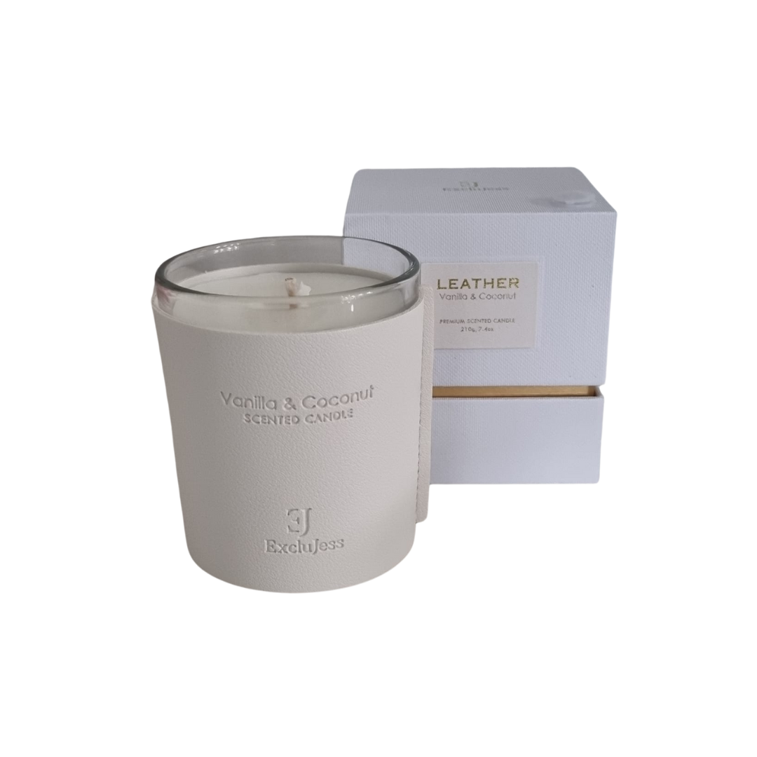 Premium leder geurkaars Exclujess – Vanilla &amp; Coconut