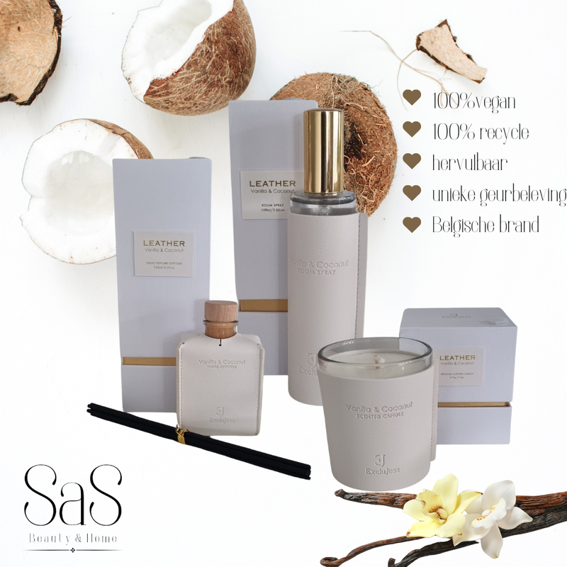 Premium leather geurkaars Exclujess – Vanilla &amp; Coconut