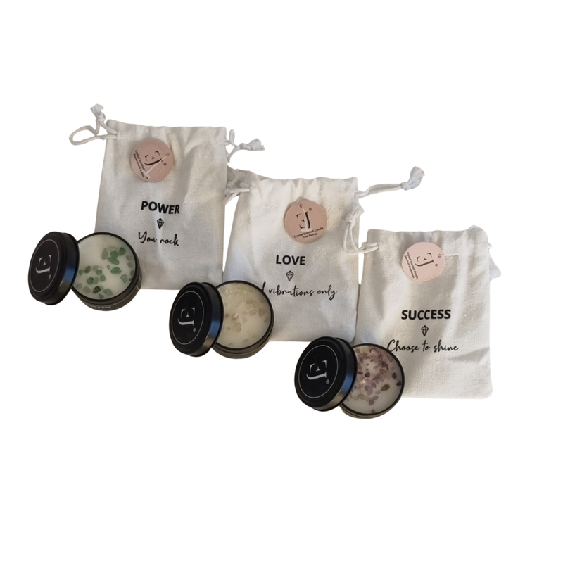 Quote kaars in blik – Good vibrations only (klein formaat) Exclujess