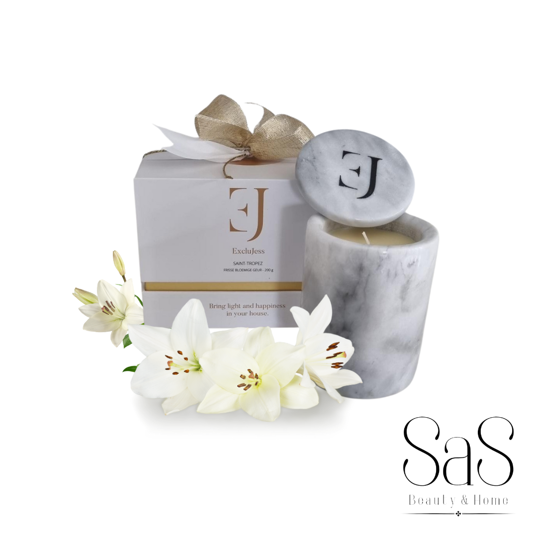 Witte marmeren luxe geurkaars Exclujess