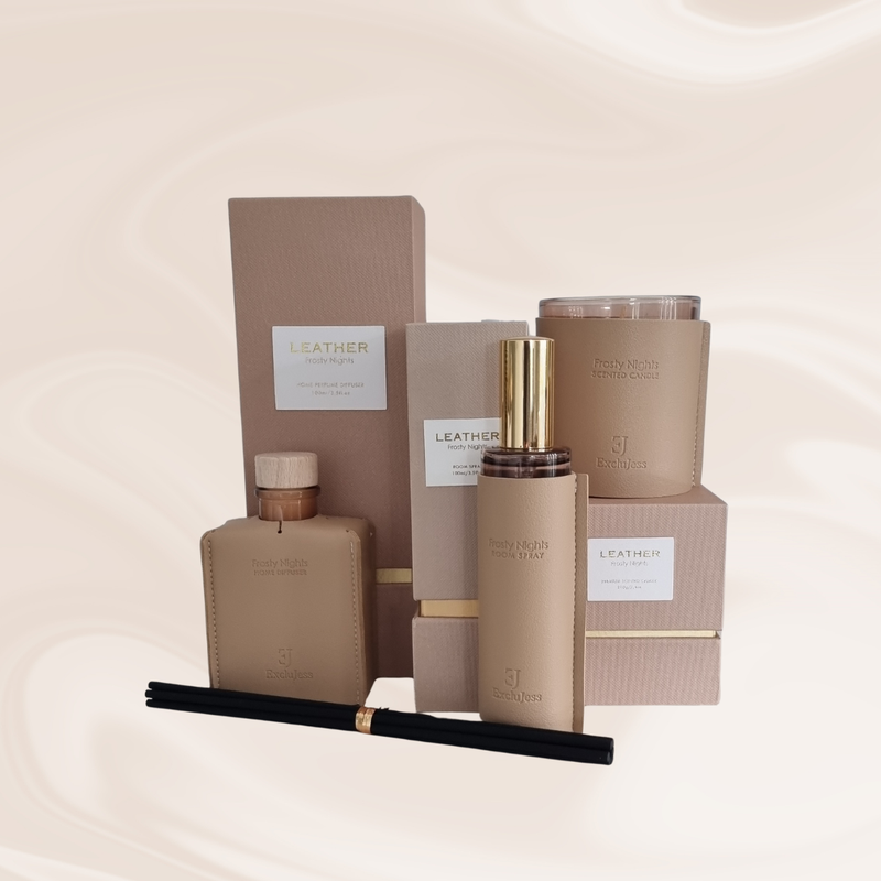 Premium leder feel geurkaars – Frosty nights Exclujess