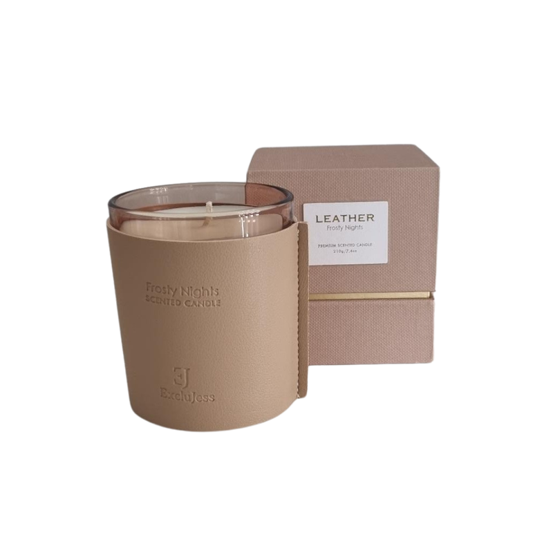 Premium leder feel geurkaars – Frosty nights Exclujess