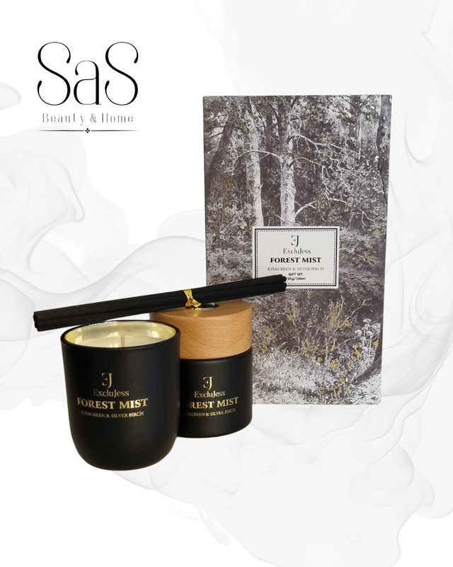 Forest Mist Gift set geurstokjes &amp; kaars – Evergreen &amp; Silver Birch Exclujess