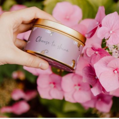 Quote kaars in gouden blik – Choose to shine