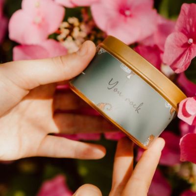 Quote kaars in gouden blik – You rock