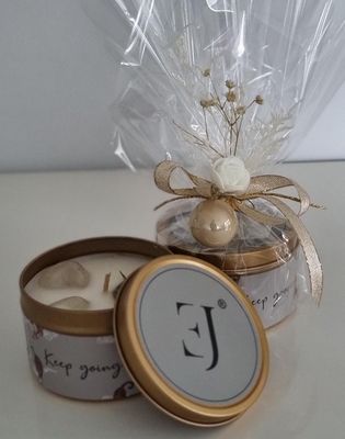 Kerst - Quote kaars in gouden blik – Keep going keep growing