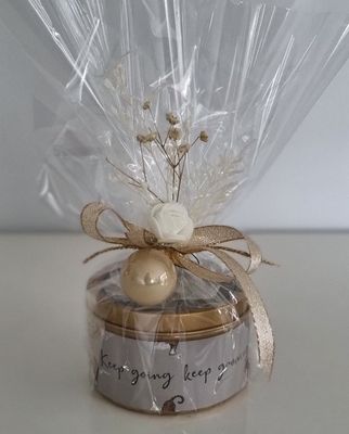 Kerst - Quote kaars in gouden blik – Keep going keep growing